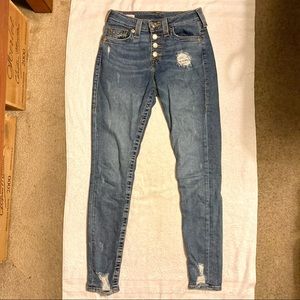 True Religion High Rise Jennie Curvy Skinny Ripped Jeans 26in